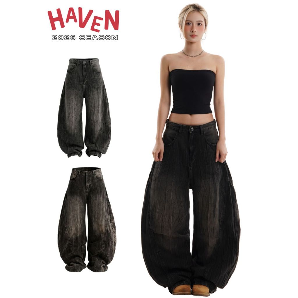 Quần Bó Gãy LIMITED Haven Studio   form rộng hiệu ứng wash
