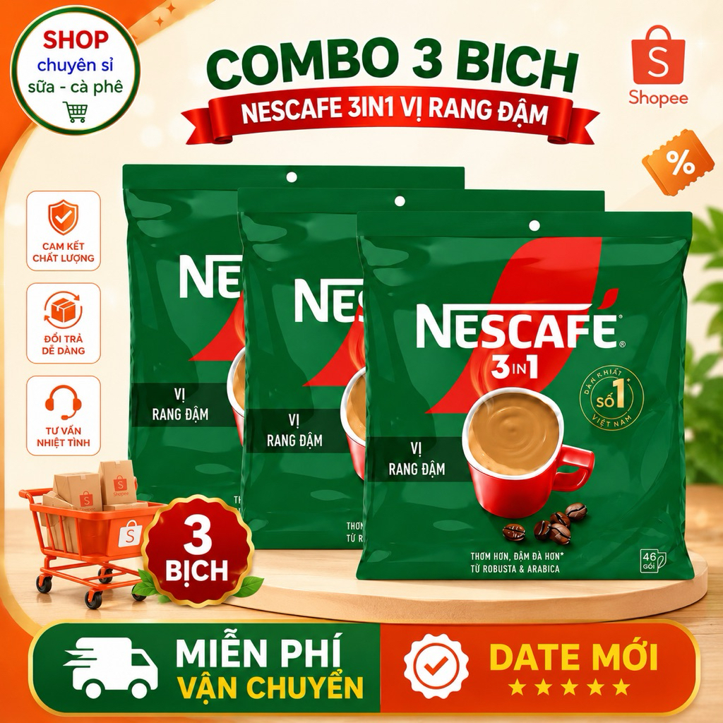 Combo 3 Bịch Nescafe Xanh Rang Đậm Vị (46gói x 16gram)