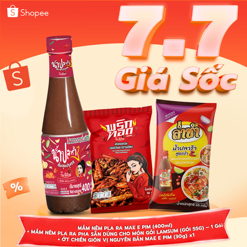 MẮM NÊM PLA RA MAE E PIM 400ml + GÓI GỎI LAMSUM 55G x1 + ỚT CHIÊN GIÒN NGUYÊN BẢN MAE E PIM 30g x1