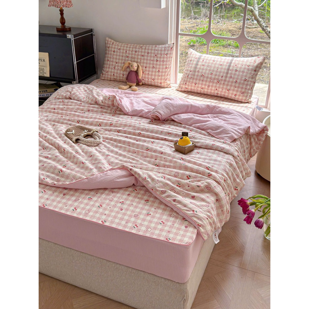 Bộ chăn ga gối đũi 5 món chần bông tiện lợi nhà home bedding