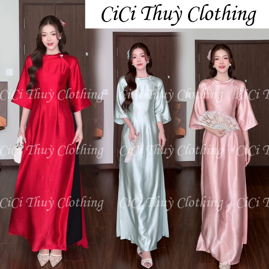Áo Dài Mai Hương Chất Liệu Lụa TiTan Ánh GươngPhối Cổ Bản Lớn Nữ Tính, Thanh Cao- CiCi Thuỳ Clothing