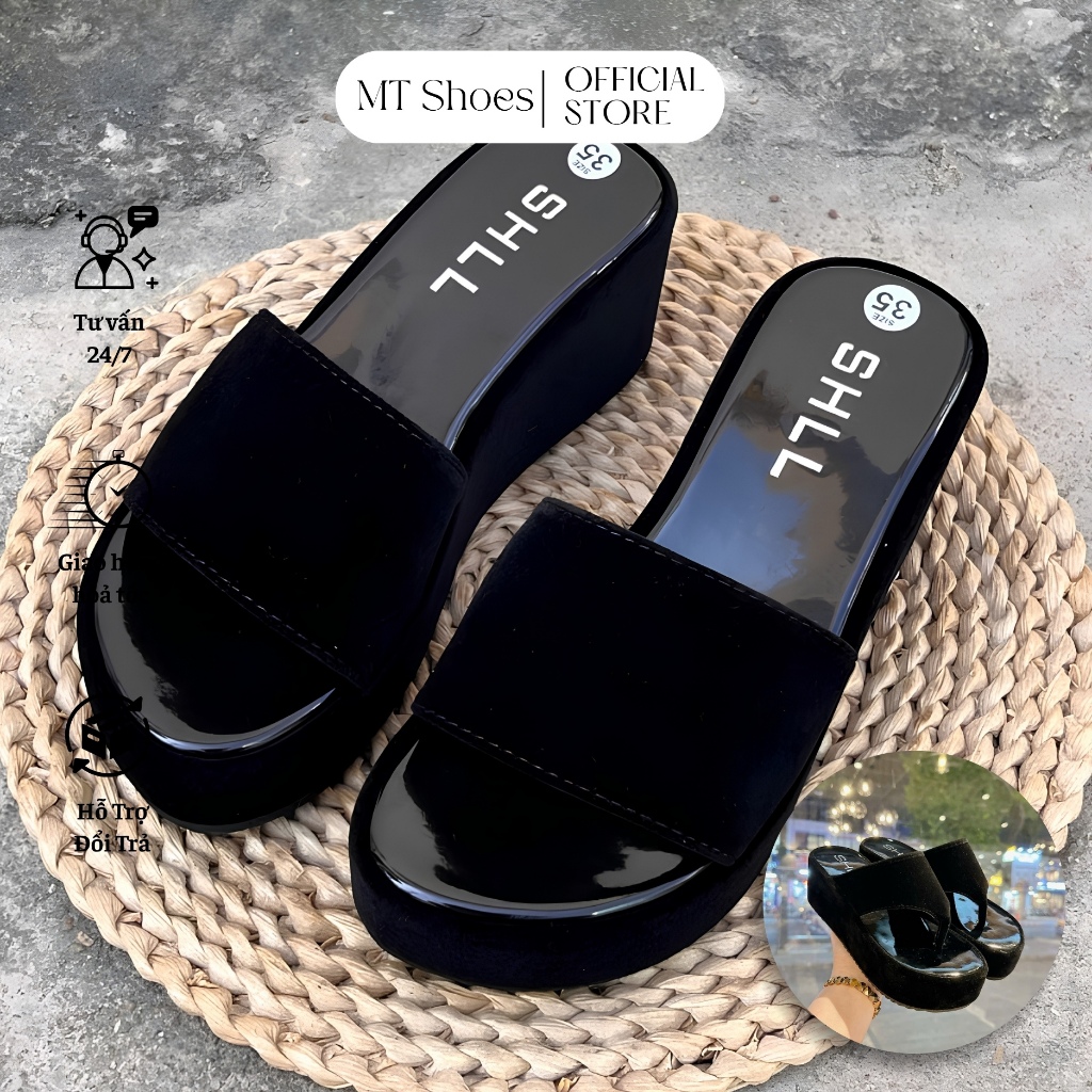 Dép Xuồng Nữ Quai Ngang Bản Nhung Mềm Êm Cao 7 Phân Nhẹ Êm Tôn Chân MT Shoes DN090