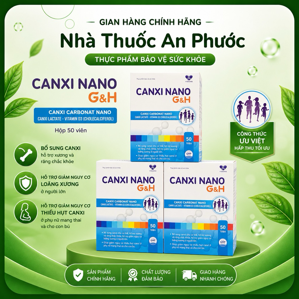 Canxi Nano G&H Bổ Sung Calci, Vtamin D3 K2 Giúp Xương Răng Chắc Khỏe Hộp 5 Vỉ x 10 Viên