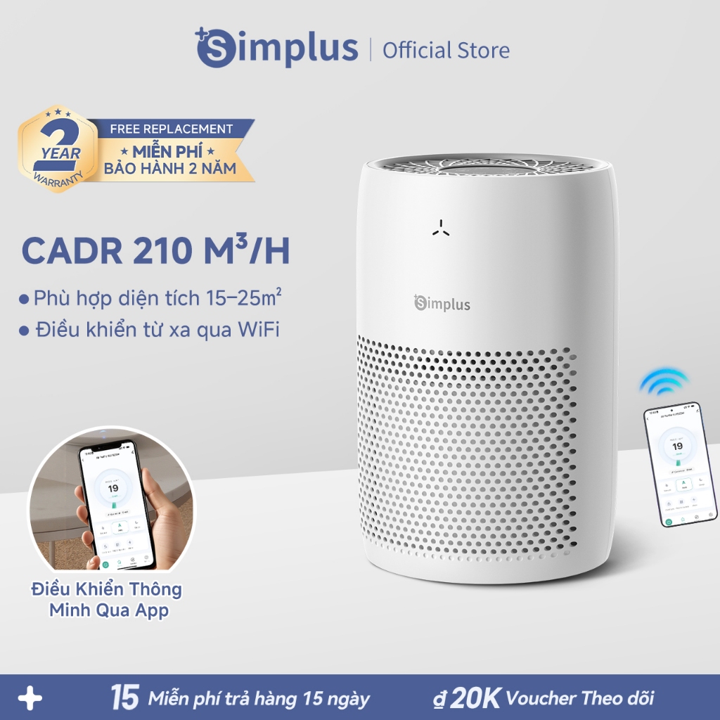 Simplus Máy lọc không khí thiết kế nhỏ gọn cho gia đình, phòng ngủ và văn phòng  KQJH011