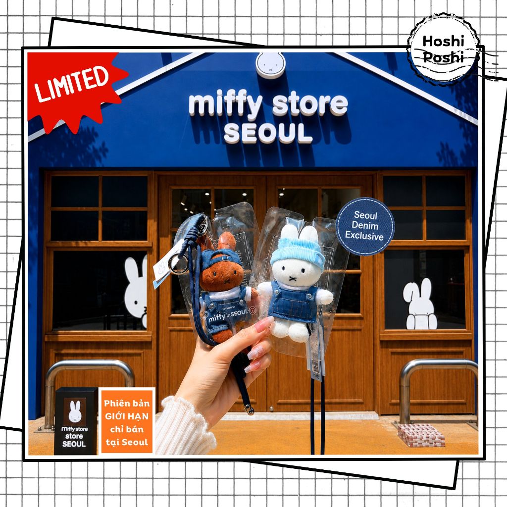 [Hàng sẵn - Chính hãng - Limited] Móc khóa Miffy - Miffy in SEOUL – Denim Edition Plush Keychain