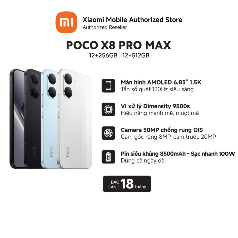 Điện thoại POCO X8 Pro Max (12+256GB| 12+512GB) - AMOLED 6.83" | MTK D9500s | 50+8MP/20MP | 8500mAh | BigBuy360 - bigbuy360.vn