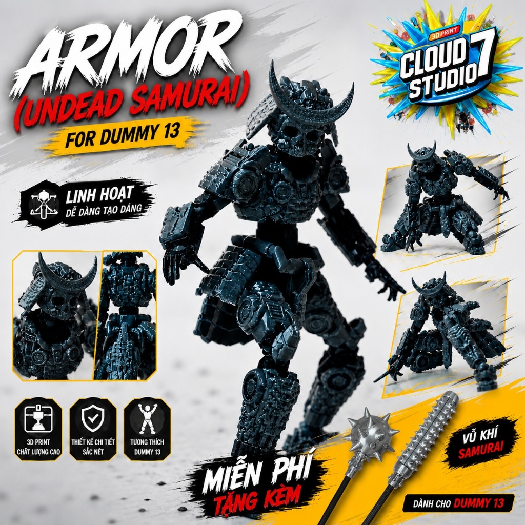 Dummy 13 Armor Undead Samurai | Bộ Giáp Samurai In 3D, Khớp Linh Hoạt, Figure Robot