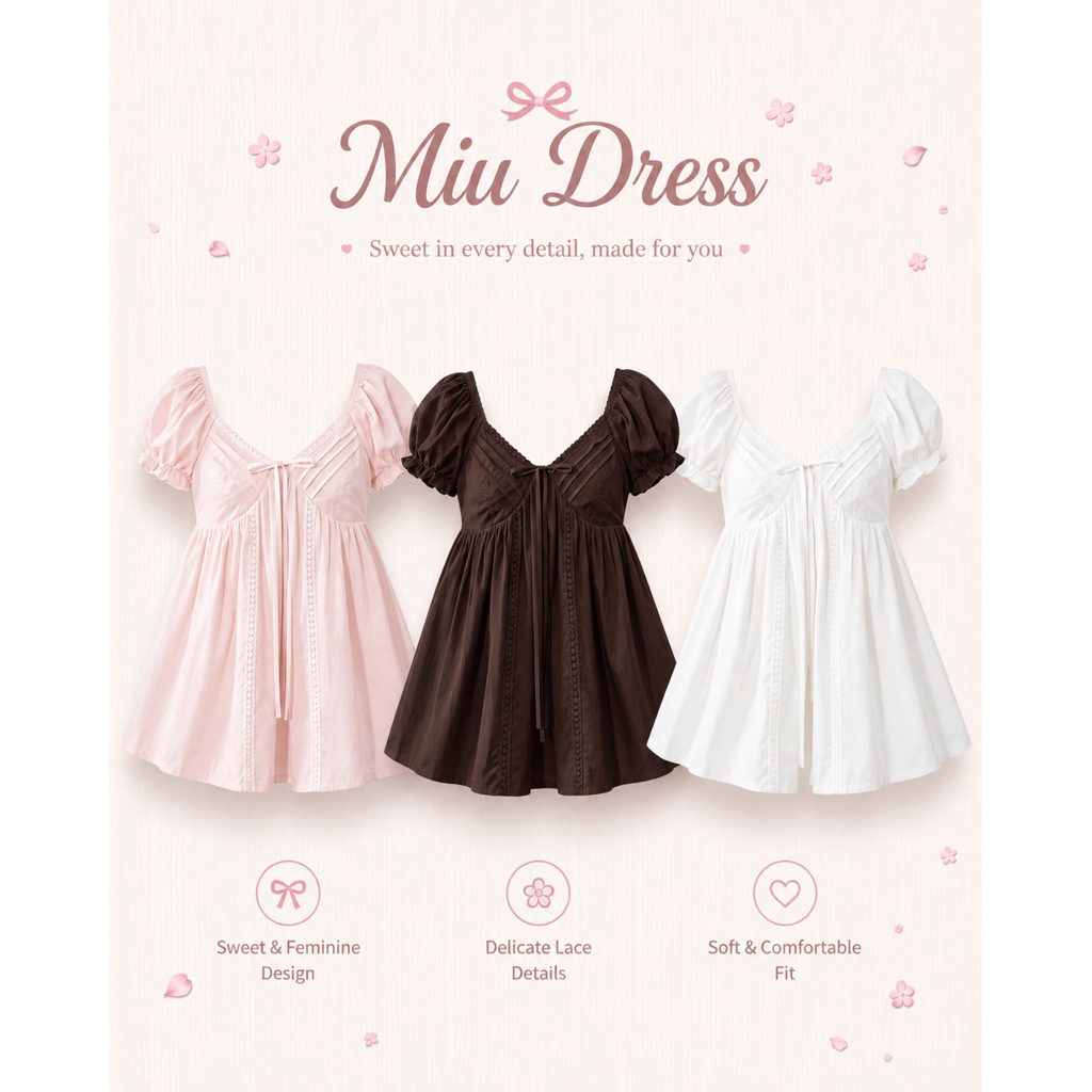 Lassie Bigsize| Đầm babydoll cổ tim phối ren điệu| MIU DRESS