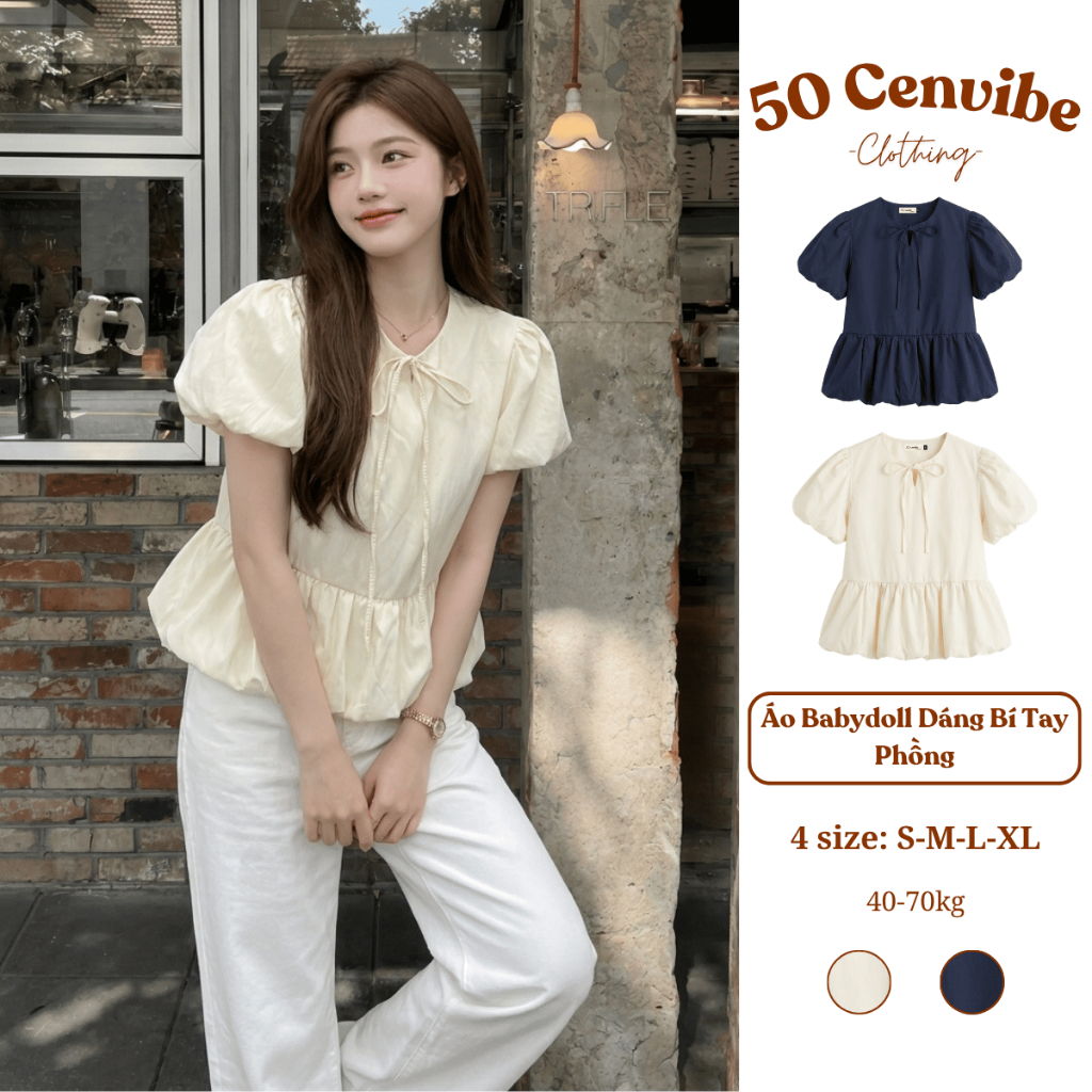 Áo Babydoll Nữ Cổ Buộc Nơ Tay Dáng Bí Phong Cách Hàn Quốc (50 Cenvibe.Clothing) #389