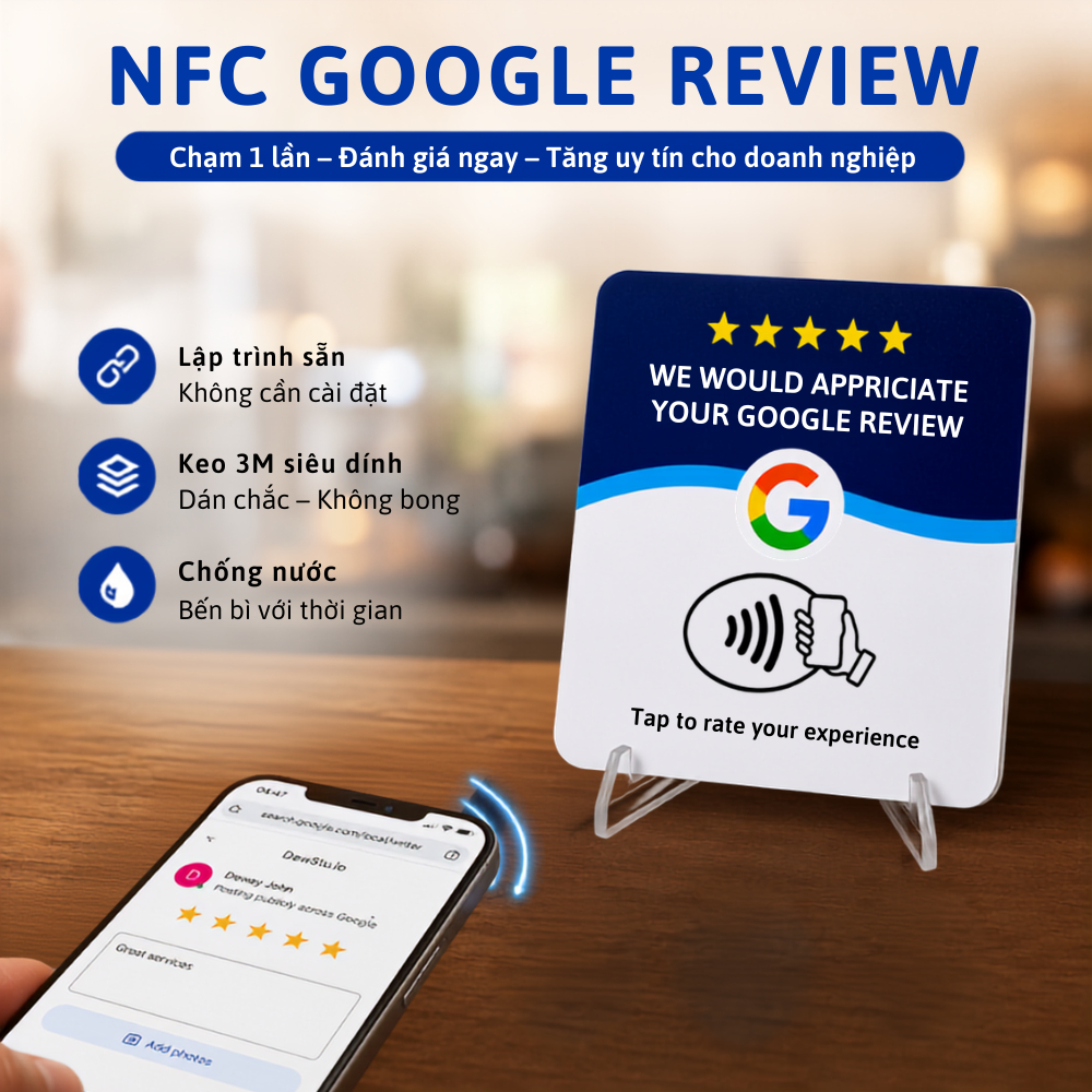 Thẻ NFC Google Review NTAG215 Acrylic Ghi Link Google Maps Chạm Đánh Giá Cho Quán Cafe, Nhà Hàng, Sp