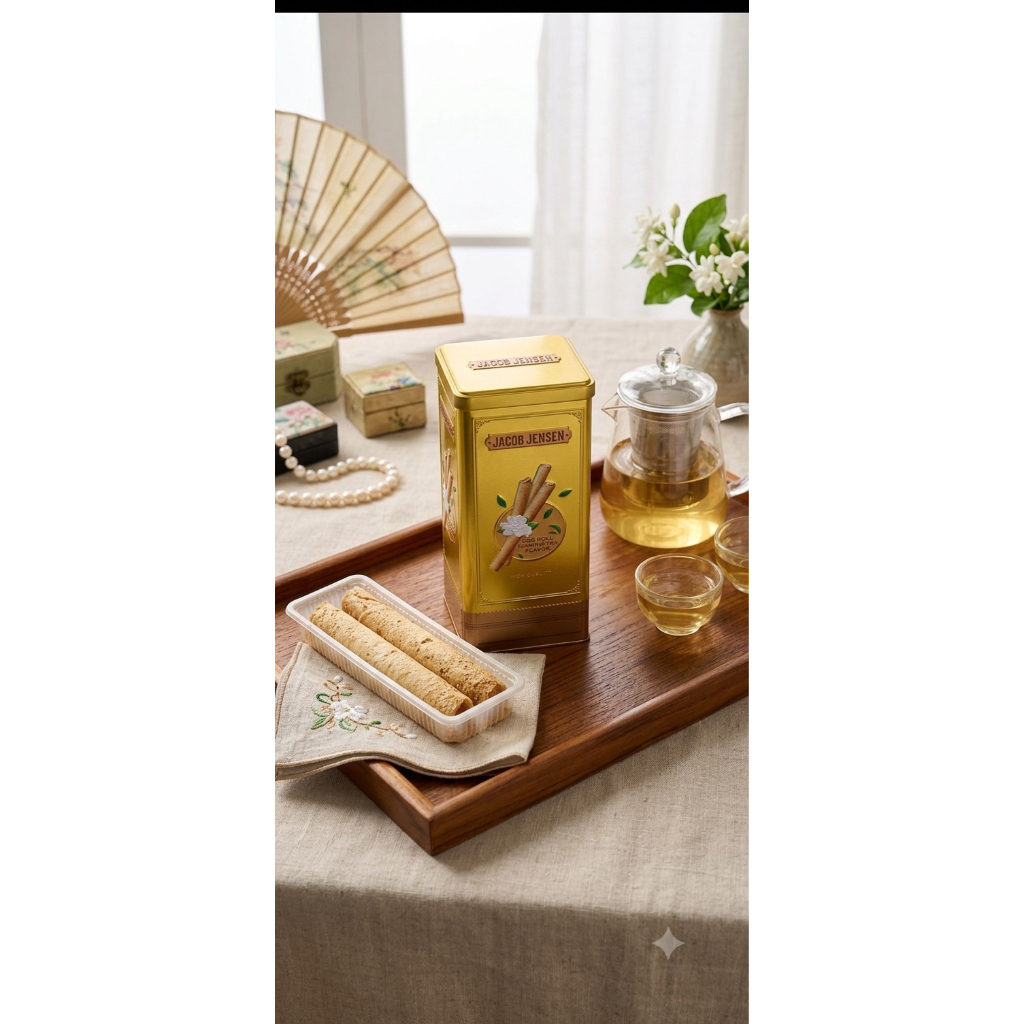 Bánh xả rẻ- Bánh Jacob trứng cuộn vị lài hộp thiếc 115 gram( Date 15.9.2026)