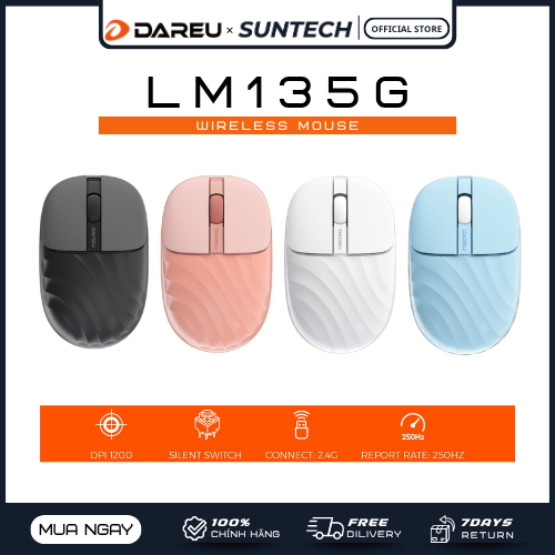 Chuột Không Dây Dareu LM135G Silent | Click Không Tiếng Động, 1200 DPI, Thiết Kế Siêu Nhẹ, 4 Màu Thờ