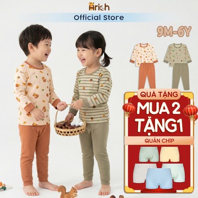 Bộ dài tay thu đông Cozy Arich, đồ bộ dài tay trẻ em, vải sợi tre pettit cao cấp, bộ dài tay cho bé 9m-6y