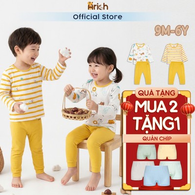 Bộ dài tay cho bé Asbaby Zooland, bộ dài tay trẻ em petit cotton rayon cho bé trai, bé gái size 9 tháng đến 6 tuổi
