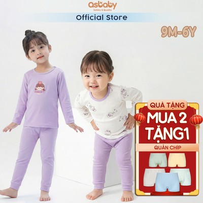 Bộ dài tay bé gái Teddy Dream thương hiệu Asbaby vải petit cotton rayon cho bé size 9 tháng đến 6 tuổi