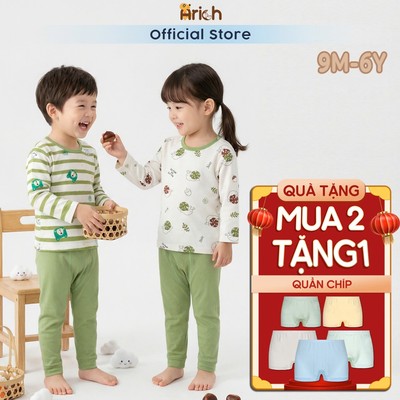 Bộ dài tay em bé asbaby Sunby chất liệu petit cotton rayon cho bé trai, bé gái size 9 tháng đến 6 tuổi