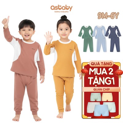 Bộ dài tay trẻ em Amber, đồ bộ dài tay thương hiệu asbaby chất liệu poly lạnh, co giãn 4 chiều , size 9M-6Y