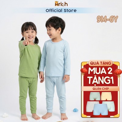 Bộ dài tay trẻ em màu  trơn Asbaby,  đồ bộ dài tay mùa hè cho bé ,petit cotton rayon cho bé trai, bé gái size 9M-6Y