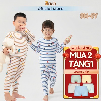 Bộ dài tay cho bé Asbaby hoạ tiết Noel vải petit cotton rayon cho bé 9 tháng đến 6 tuổi