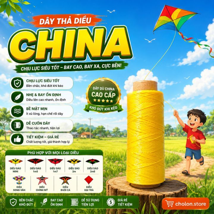 Dây China, Dây China thả diều, dây dù thả diều chịu lực siêu tốt cho mọi loại diều sáo mini diều 1m5