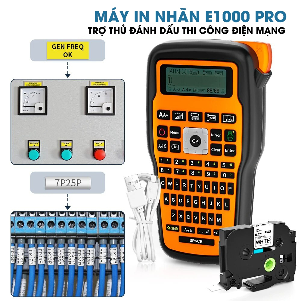 Máy in nhãn cầm tay tích hợp bàn phím AIMO E1000 Pro hỗ trợ tiếng Việt, hỏa tốc Vũng Tàu