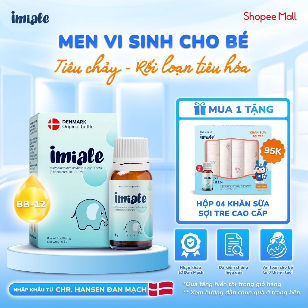 IMIALE bổ sung lợi khuẩn BB-12, hỗ trợ cải thiện hệ vi sinh đường ruột, cải thiện tiêu chảy, giúp tă