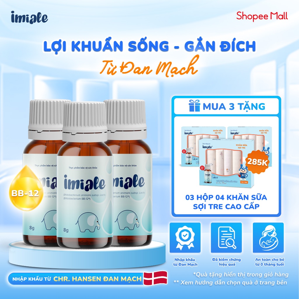 [COMBO] 3 Lọ IMIALE nhập khẩu Đan Mạch bổ sung lợi khuẩn BB-12 giúp tăng cường tiêu hóa