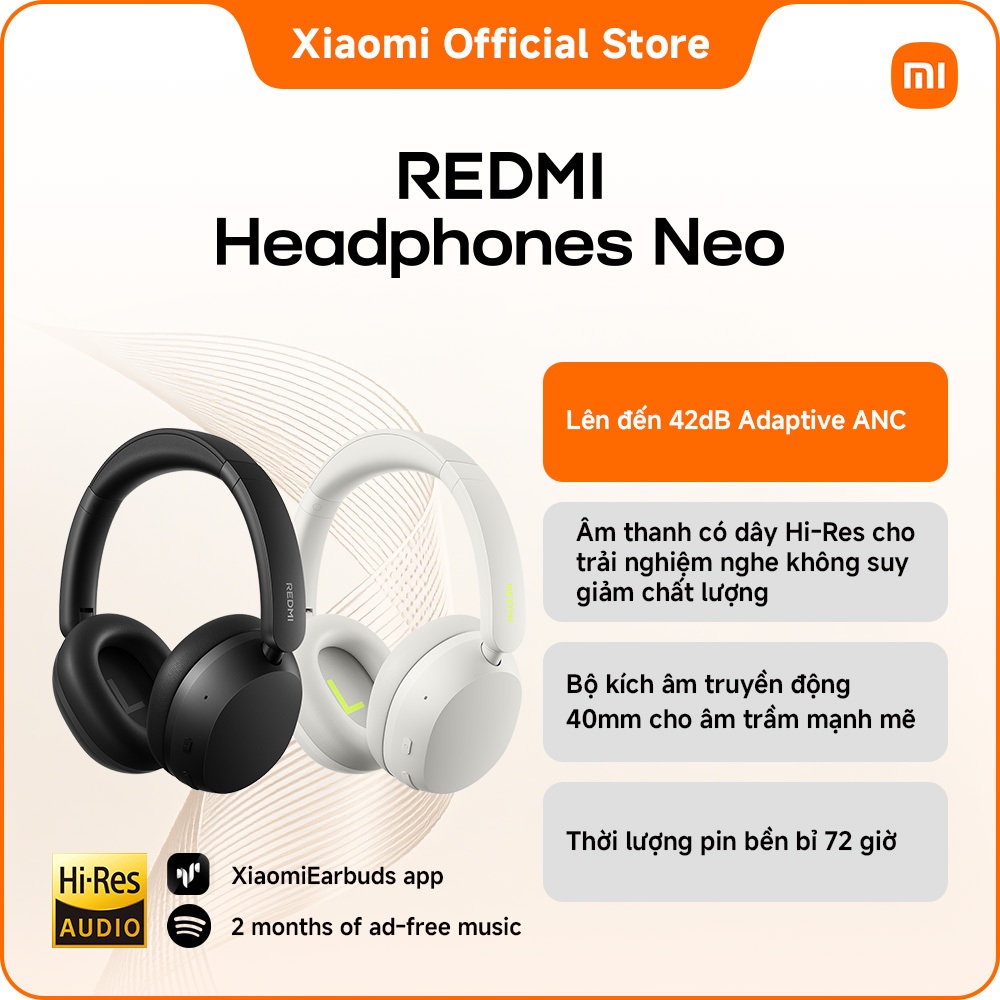 Tai nghe chụp tai không dây REDMI Headphones Neo | Lên đến 42dB Adaptive ANC | Thời lượng pin bền bỉ