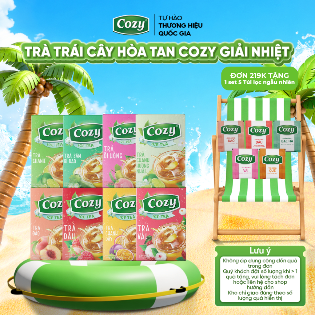 Combo Mix 5 Hộp 5 Vị Trà Hòa Tan Cozy Trà Đào, Chanh, Vải, Chanh Dây, Chanh Hương Nhài Thơm Ngon
