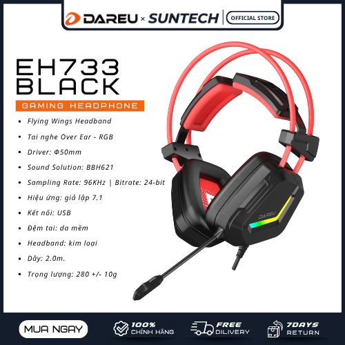 Tai Nghe Gaming Dareu EH733 | Âm Thanh 7.1, Chip Hi-Res 96KHz/24-bit, Driver 50mm, LED RGB, Cực Êm
