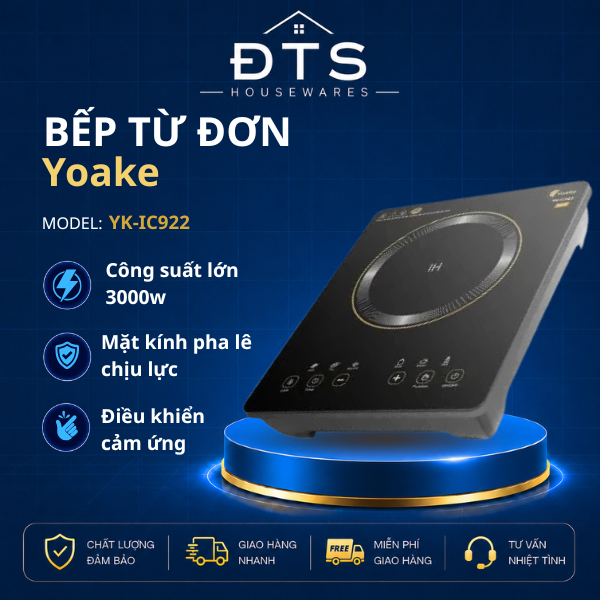Bếp Từ Đơn Yoake YK-IC922 3000W, Cảm Ứng LED, Nấu Nhanh, Hẹn Giờ An Toàn, BH 12 Tháng