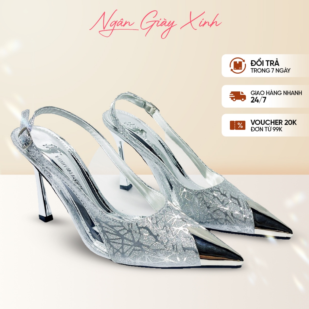 Giày Cao Gót Nữ Mũi Sắt Bling Bling Chống Trầy Xước Sang Trọng Đi Tiệc Thời Trang
