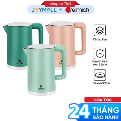 Ấm đun nước siêu tốc Elmich KEE 1774, đế xoay 360 độ, dung tích 1.7L, Hàng chính hãng - JoyMall
