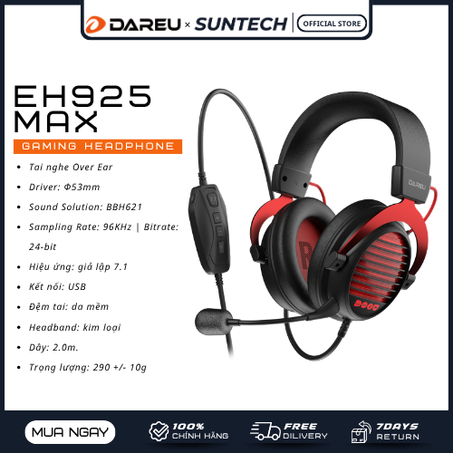 Tai Nghe Gaming Dareu EH925 MAX | Âm Thanh Hi-Res 96KHz/24-bit, Driver 53mm, Giả Lập 7.1, Siêu Bền