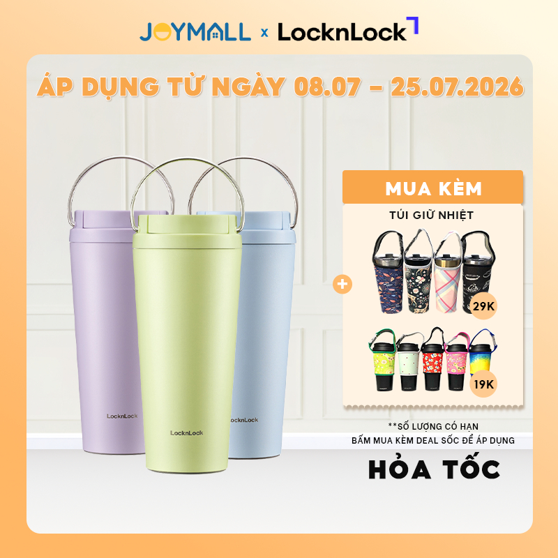 Ly Giữ Nhiệt LocknLock Bucket One Touch LHC3345 550ml, Hàng Chính Hãng, Quai Xách Tiện Lợi - JoyMall
