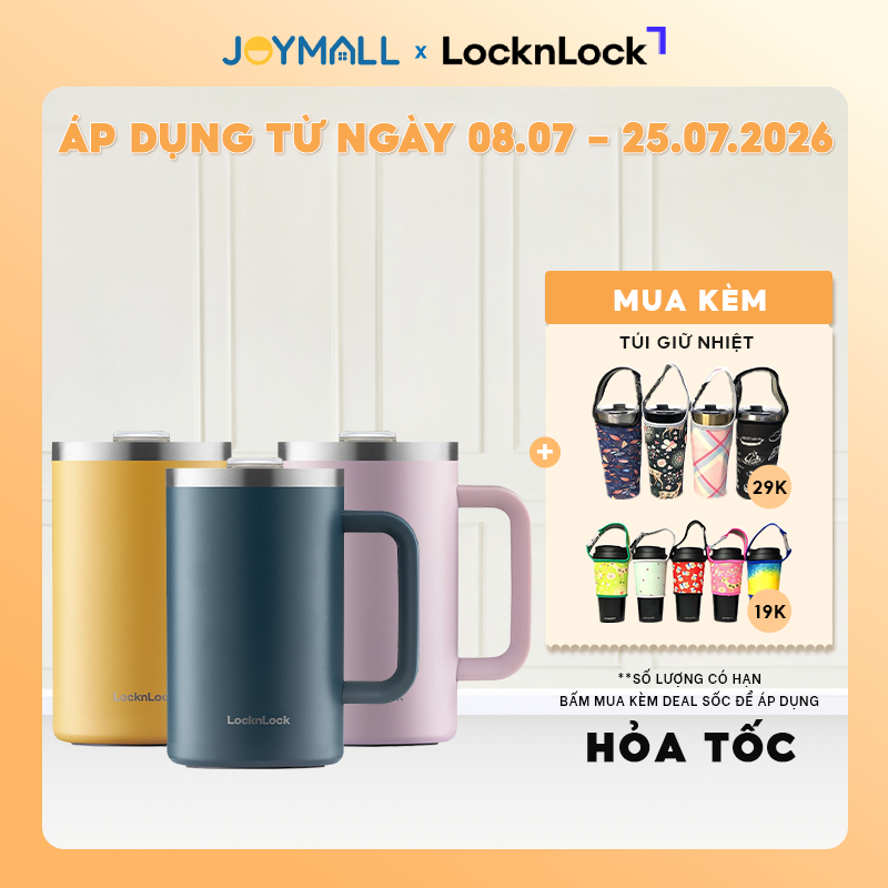 Ly giữ nhiệt LocknLock Flat Table Mug LHC4320 730ml, Hàng chính hãng, tay cầm tiện lợi - JoyMall