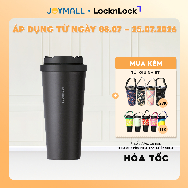 Ly giữ nhiệt LocknLock 550ml LHC3249BLK Đen, Hàng chính hãng, mở một chạm, thép không gỉ - JoyMall