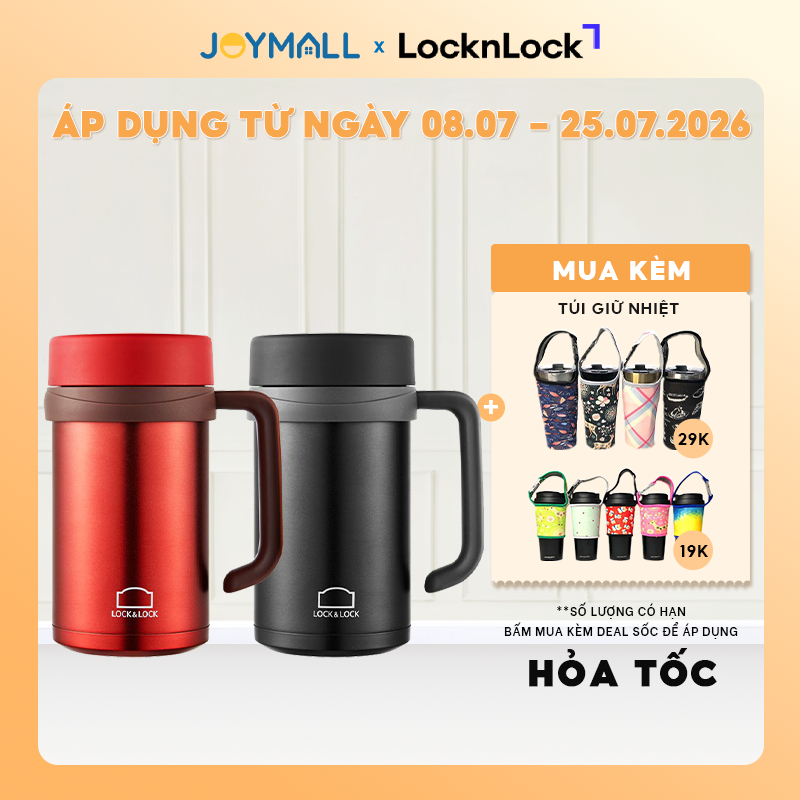 Ly Giữ Nhiệt Inox LocknLock Basic Table Mug LHC9002 500ml, Hàng Chính Hãng, Tay Cầm Tiện Lợi-JoyMall