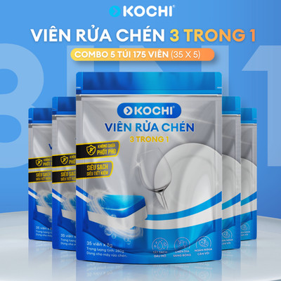 175 viên rửa chén bát sinh học KOCHI 3-trong-1 - 35 viên 8g / túi  - Diệt khuẩn 99.9% - Sạch sâu sáng bóng - An toàn