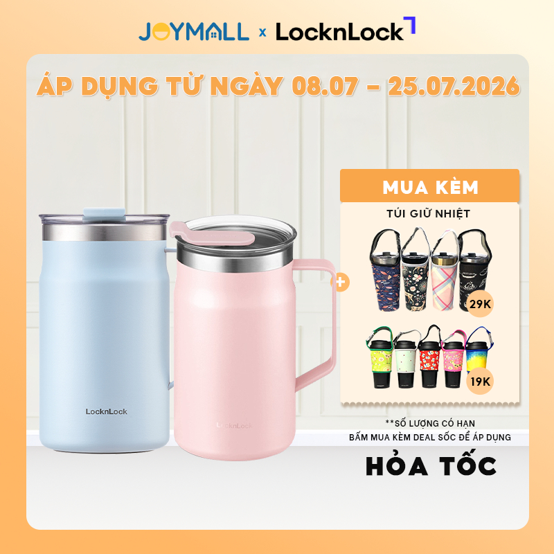 Ly giữ nhiệt LocknLock Metro Table Mug 600ml LHC4282, Hàng chính hãng, nắp xoay, quai cầm - JoyMall