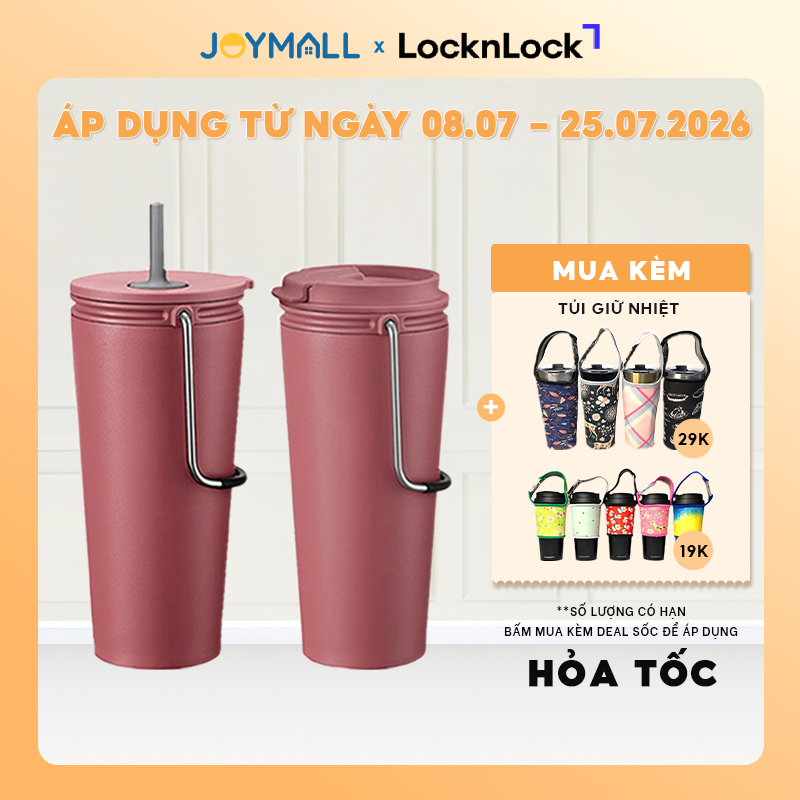 Ly giữ nhiệt LocknLock Bucket LHC4268 LHC4269 540ml, Hàng chính hãng, hồng đậm, có quai xách-JoyMall