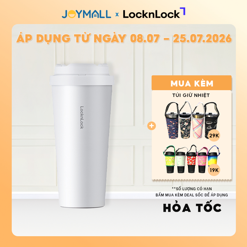 Ly giữ nhiệt LocknLock 550ml Trắng LHC3249WHT, Hàng chính hãng, mở một chạm, thép không gỉ - JoyMall