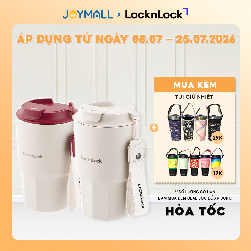 Ly Giữ Nhiệt LocknLock Vacuum Coffee 450ml LHC4340, Hàng Chính Hãng, Có Dây Xách, Nắp Bật - JoyMall
