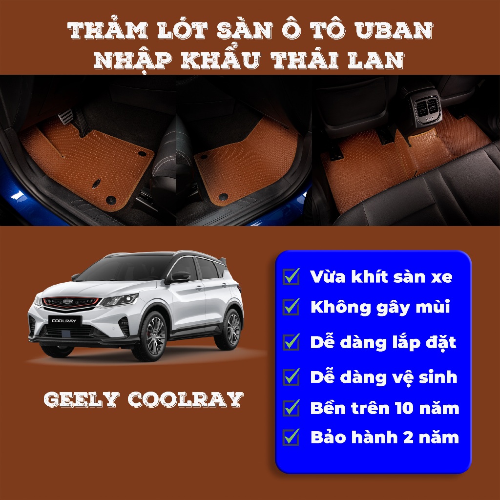 Thảm lót sàn UBAN cho xe Geely Coolray - Chất liệu nhựa PVC Thái Lan, khít sàn xe, không mùi