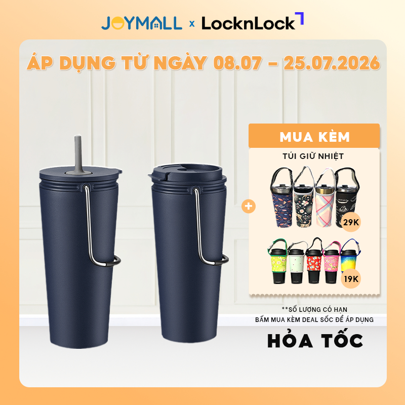 Ly giữ nhiệt LocknLock Bucket LHC4268 LHC4269 540ml, Hàng chính hãng,xanh navy, có quai xách-JoyMall