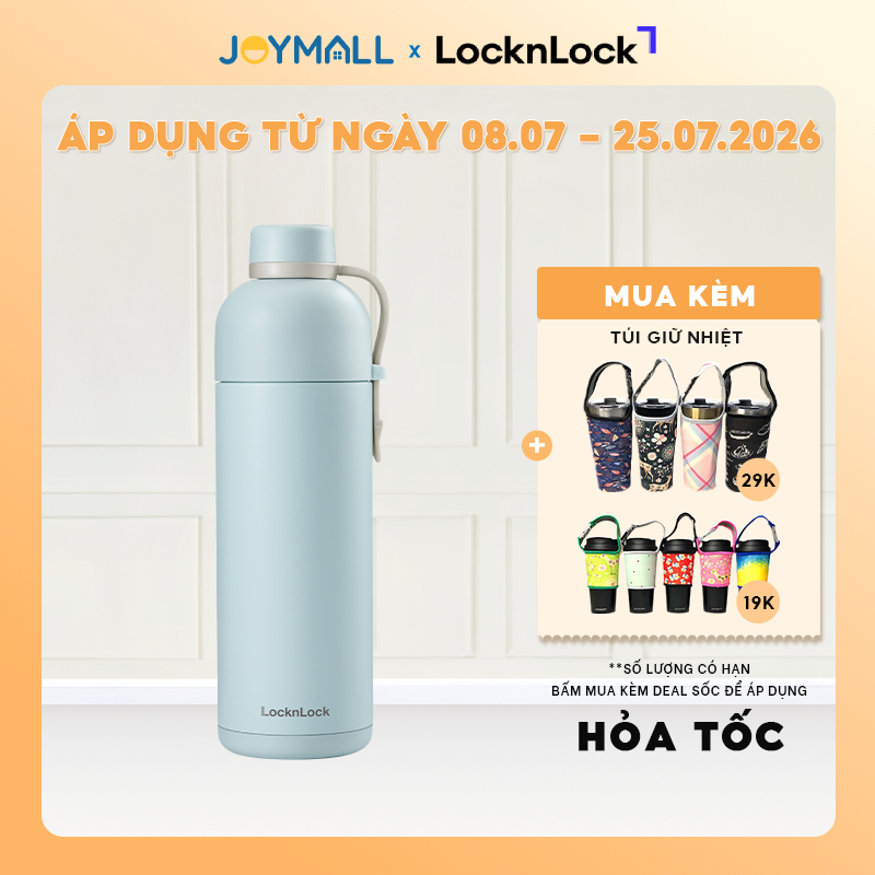 Bình giữ nhiệt LocknLock Belt Bottle LHC4267MIT 490ml, Hàng chính hãng inox 304, miệng rộng -JoyMall