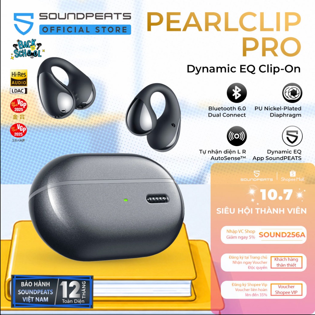 Tai Nghe True Wireless SoundPEATS PearlClip Pro | Driver PU Nickel-Plated Diaphragm | Bluetooth 6.0