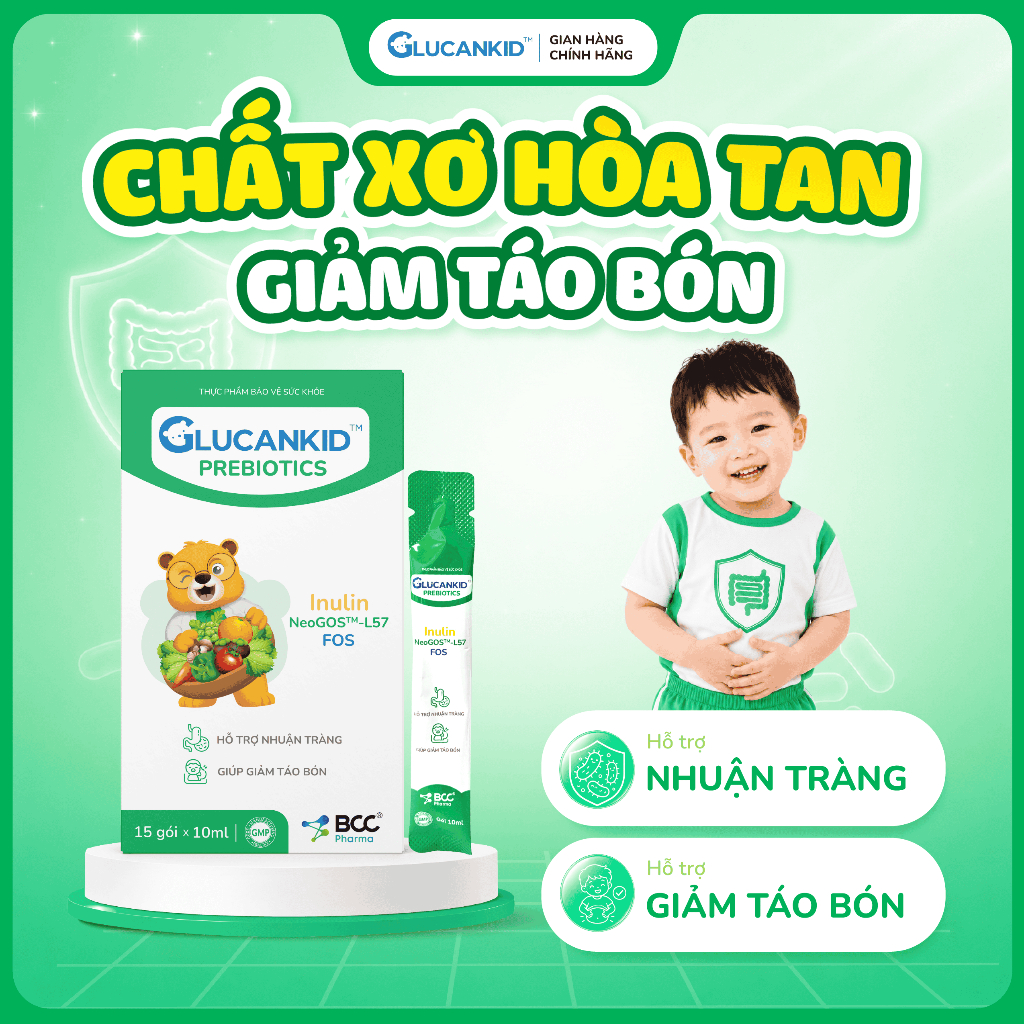 Chất xơ hoà tan cho bé Glucankid Prebiotics - Hỗ trợ nhuận tràng, giảm táo bón cho bé - TPBVSK BCC P