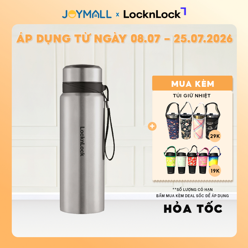 Bình giữ nhiệt LocknLock 800ml Bạc LHC6180SLV - Hàng chính hãng, có khay lưới lọc trà - JoyMall