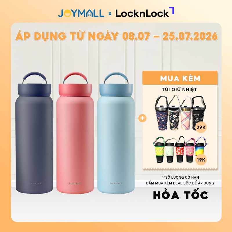 Bình giữ nhiệt LocknLock Jumbo Tumbler 900ml LHC4300, Hàng chính hãng, quai xách inox - JoyMall